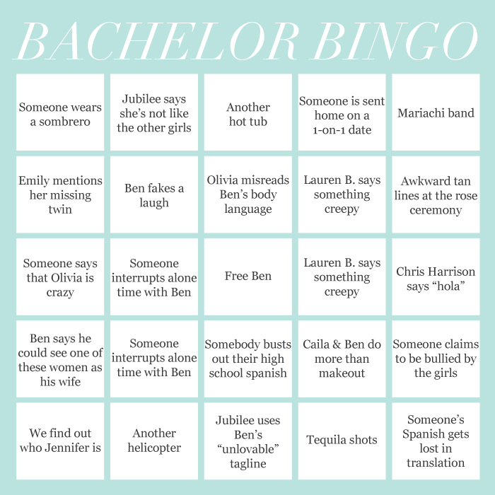 Bachelor Bingo Bachelor Bingo